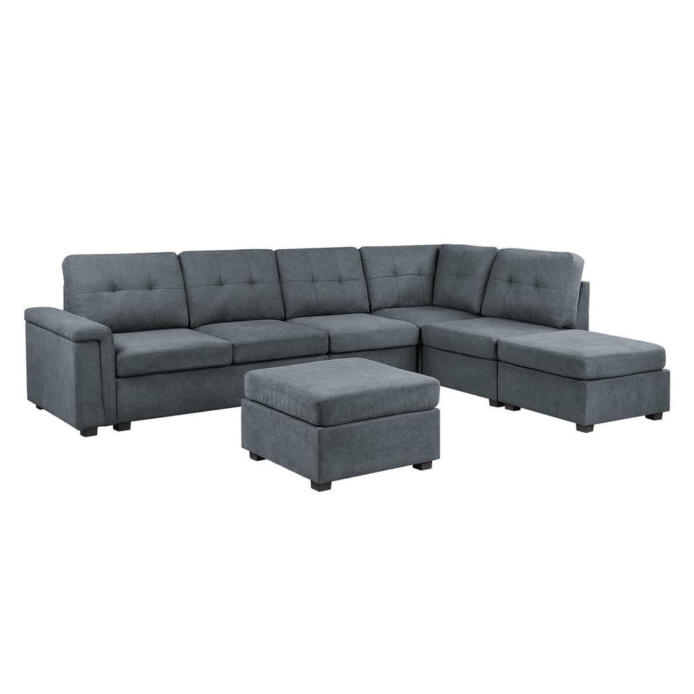 Gray Woven Fabric 7-Seater Sectional Sofa with Ottomans F25828