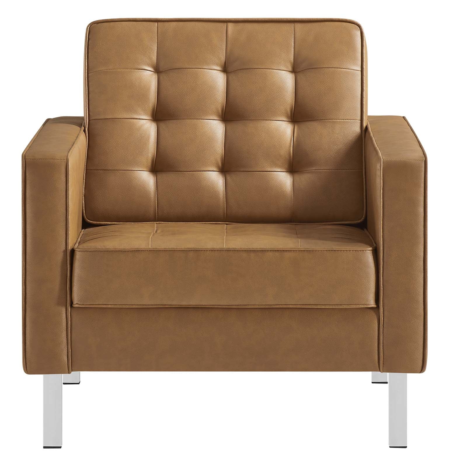 Silver Tan Tufted Vegan Leather Armchair B8072