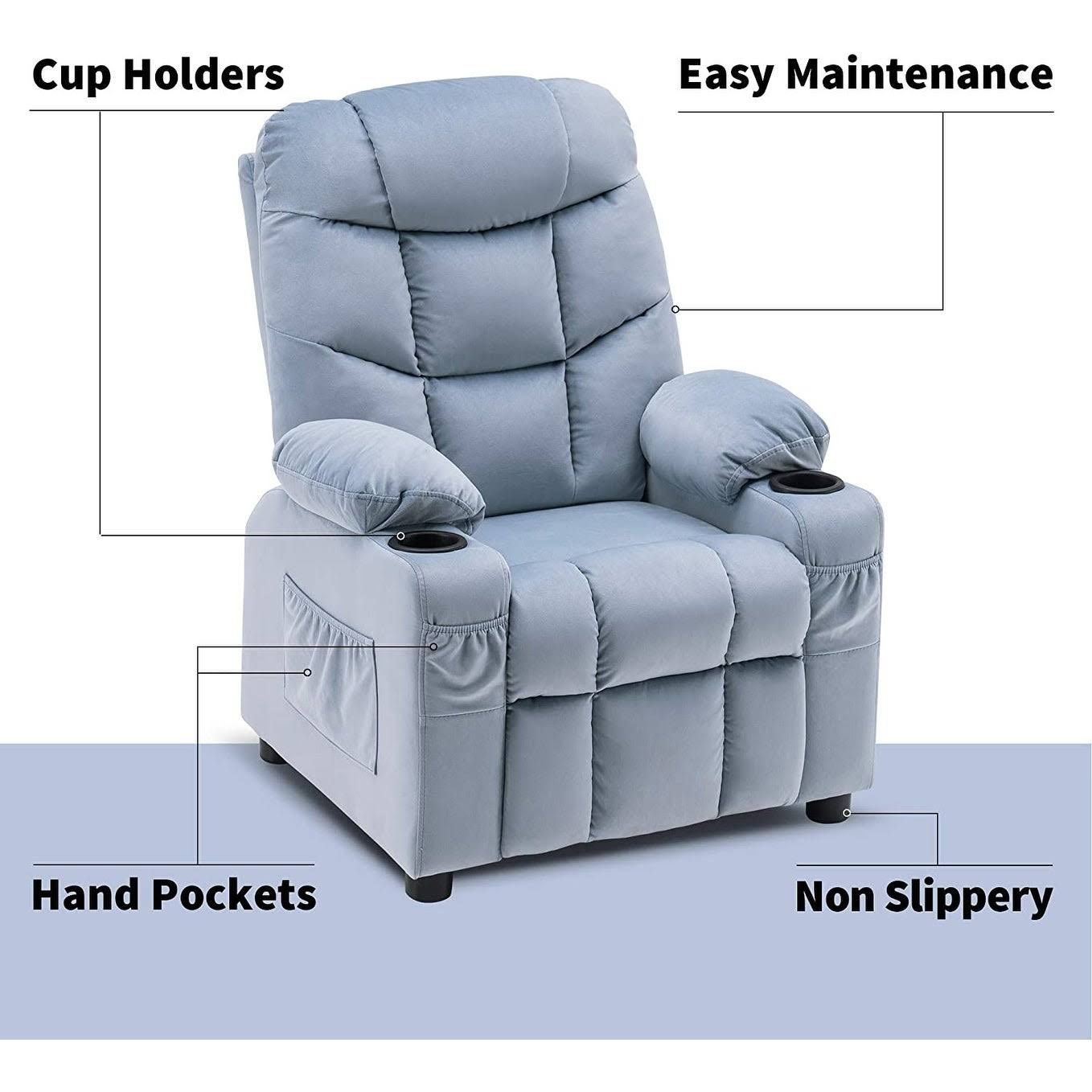 Velvet Recliner Chair with Cup Holders W84887