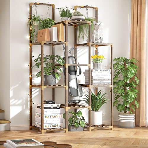 13 Potted Double Rod Wood Plant Stand 56''W*11.6''D*47''H M949322