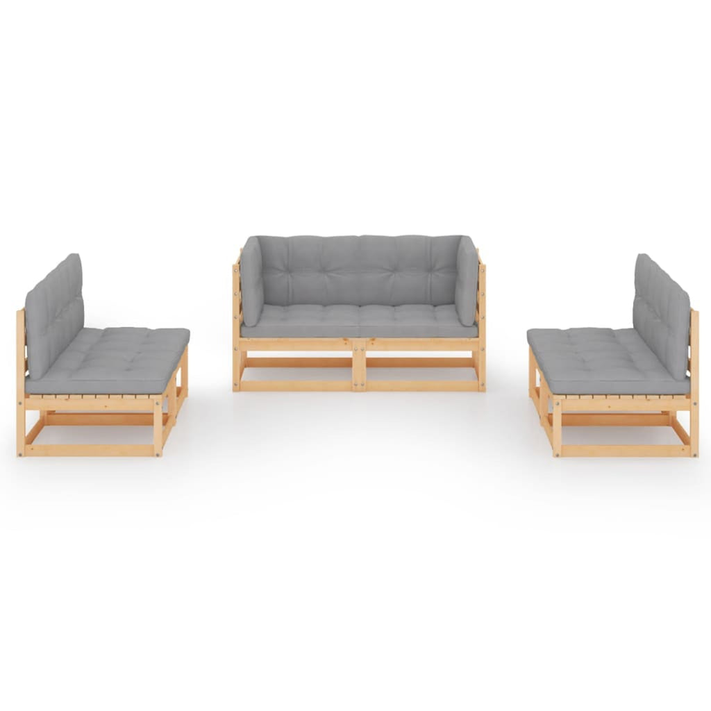 6 Piece Gray Cushioned Pinewood Sectional Sofa Set B407159