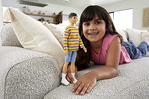 Barbie Ken Fashionistas Doll with Brunette Hair in Striped Shirt, Denim Shorts and White Boots B15901