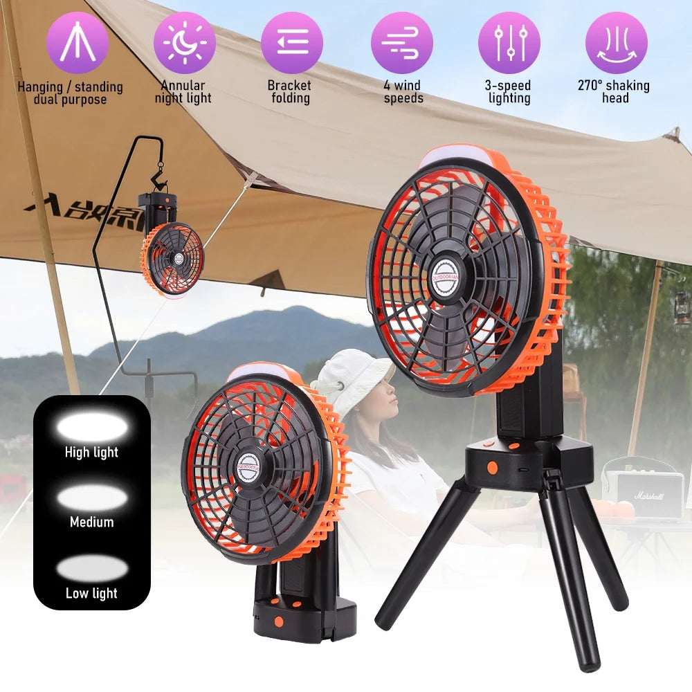 Camping Fan with LED Lantern, 270° Portable Rechargeable 8-Inch Desk Fan E50779