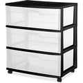 Black 3 Drawer Wide Plastic Storage Cart K52279