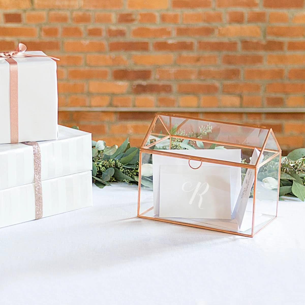 Rose Gold Wedding Glass Terrarium Card Holder D547