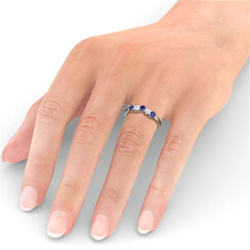 14K White Gold Blue Sapphire Diamond Eternity Band J6227