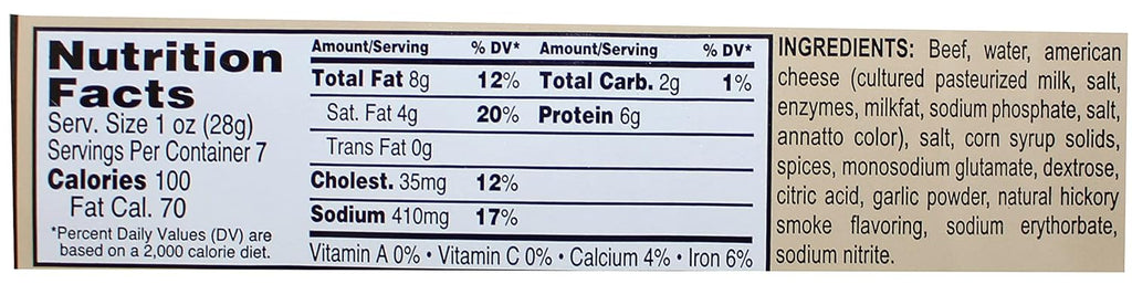 Beef Sticks 7oz Package Beef & Cheese Q5144