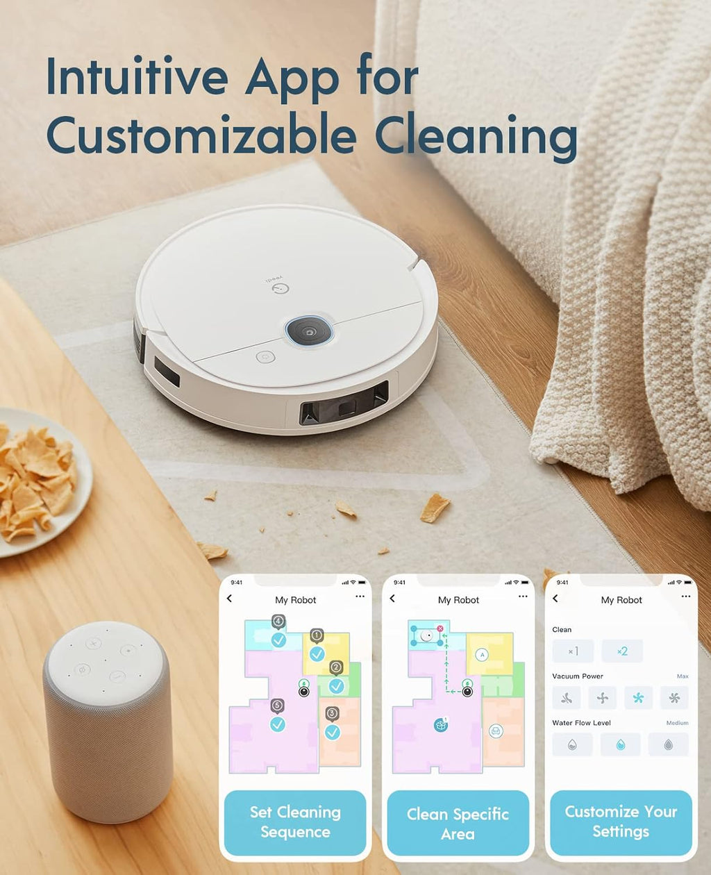 Robot Vacuum and Mop Combo, 3000Pa Suction, 240mins Runtime E722646
