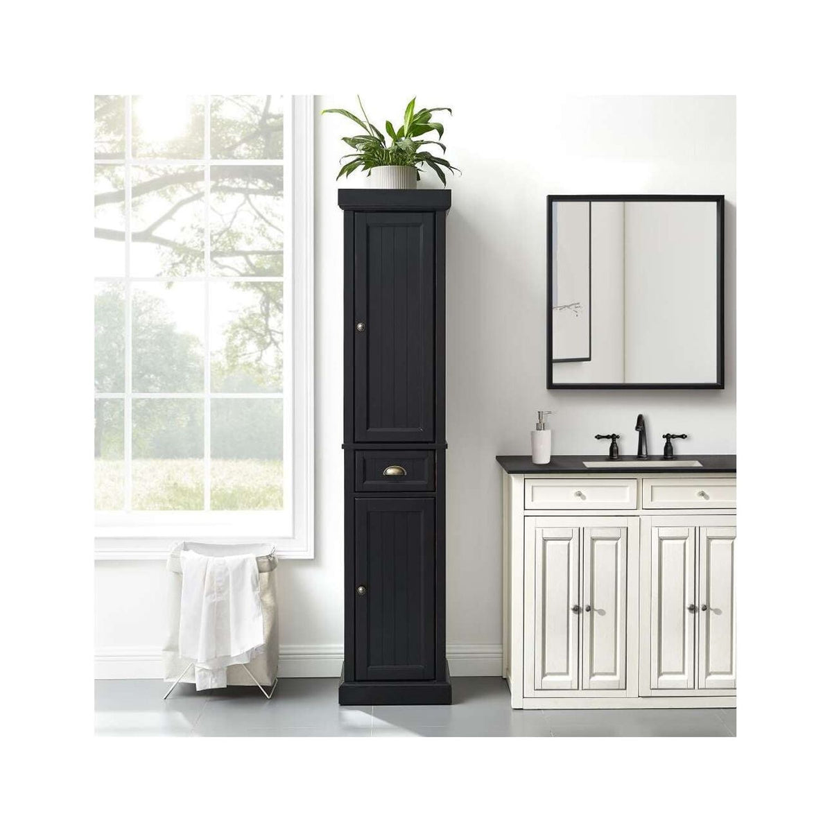 Distressed Black Wood Linen Cabinet E24619