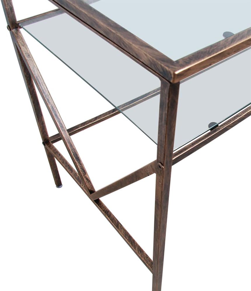 Antique Gold Glass Top Desk Vanity Table E86976