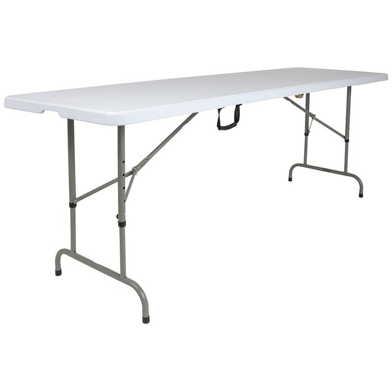 8-Foot Height Adjustable Bi-Fold Granite White Plastic Folding Table with Carrying Handle A1105