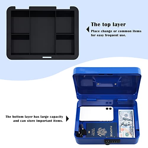 Cash Box with Money Tray and Key Lock, Metal, 13''x9.37''x3.54'', Black B76051