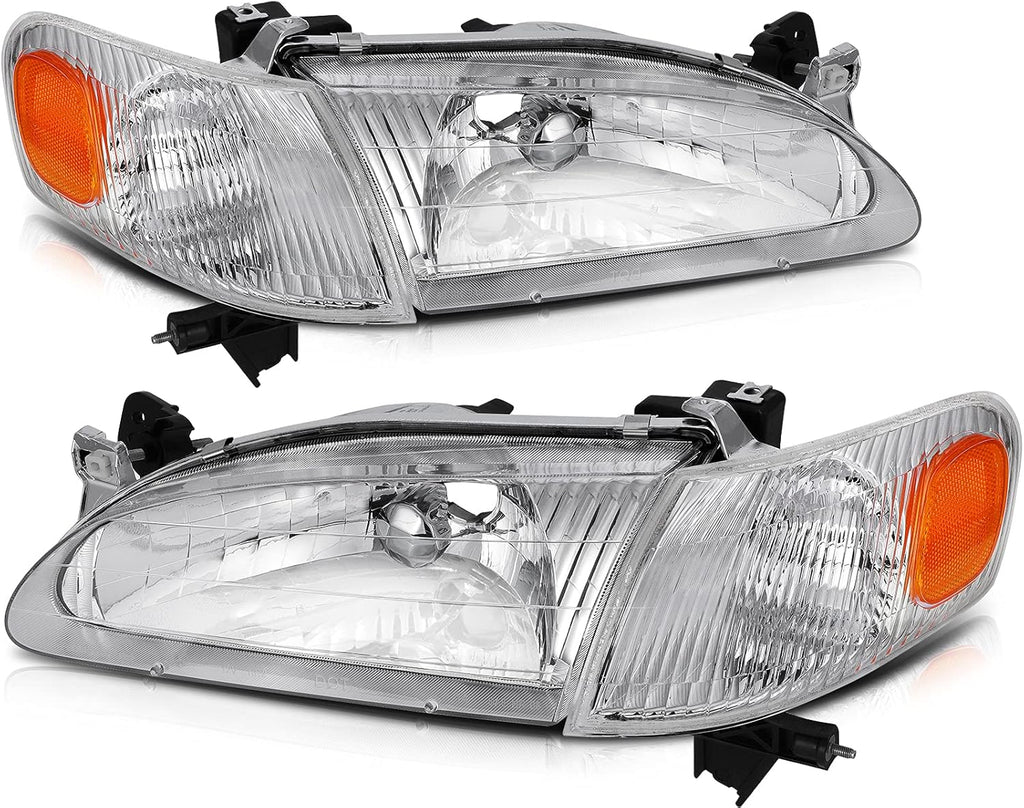 Chrome Housing Amber Reflector Clear Lens Headlight Assembly Pack of 2 A467