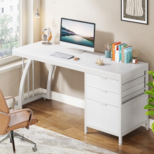 White 59-Inch Computer Desk with 3 Drawers T4067