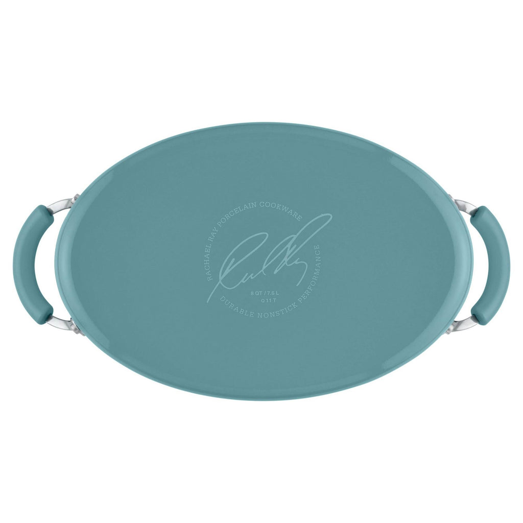 Hard Enamel Nonstick 8-Quart Covered Oval Pasta Pot with Pour Spout, Agave Blue G3209
