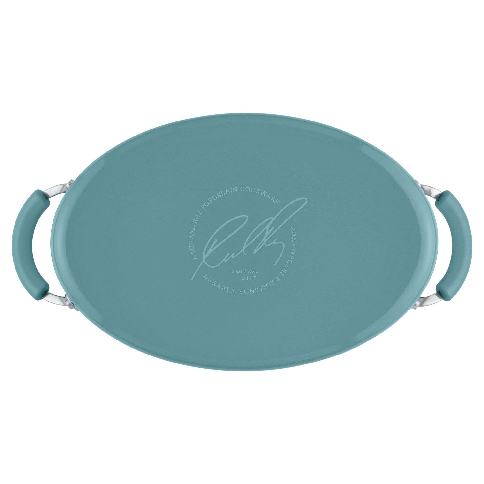Hard Enamel Nonstick 8-Quart Covered Oval Pasta Pot with Pour Spout, Agave Blue G3209