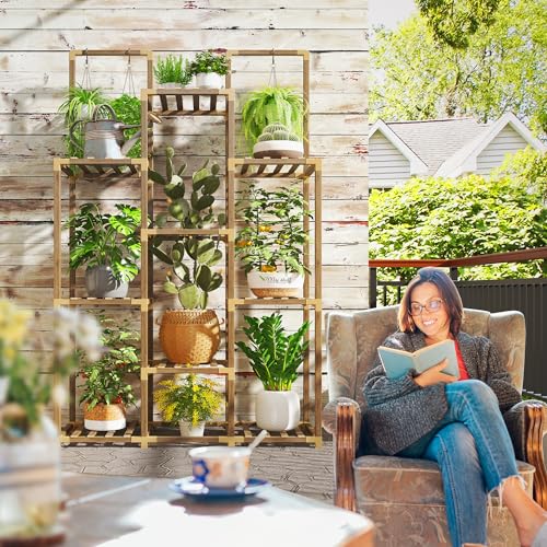 13 Potted Double Rod Wood Plant Stand 56''W*11.6''D*47''H M949322
