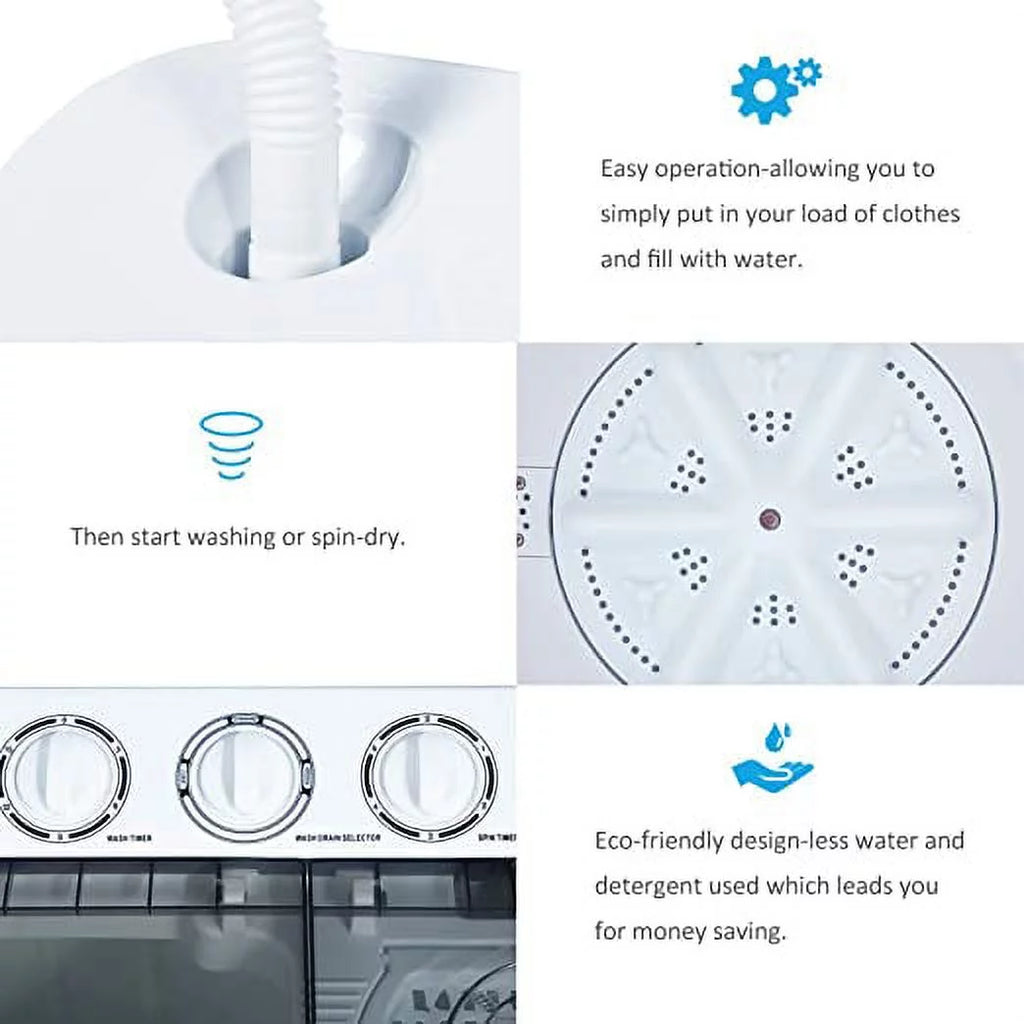 White & Grey Portable Twin Tub Washer Spin Dryer N32199