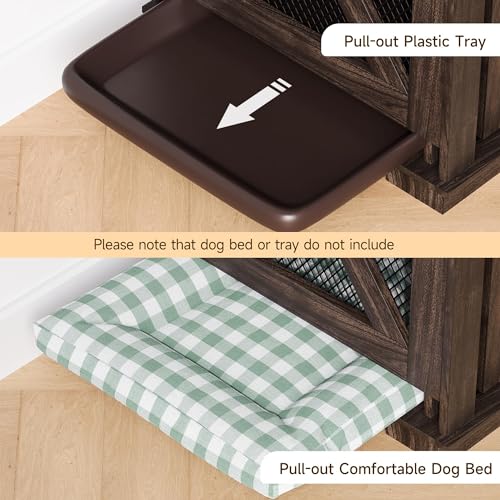 Brown Wooden Dog Crate with 3 Storages and Removable Divider C568