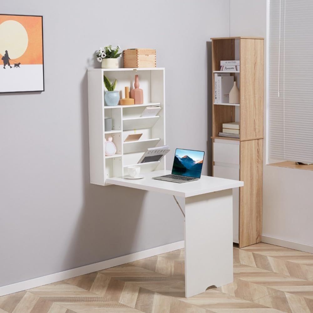 White Wall Mounted Desk with Storage Area T556
