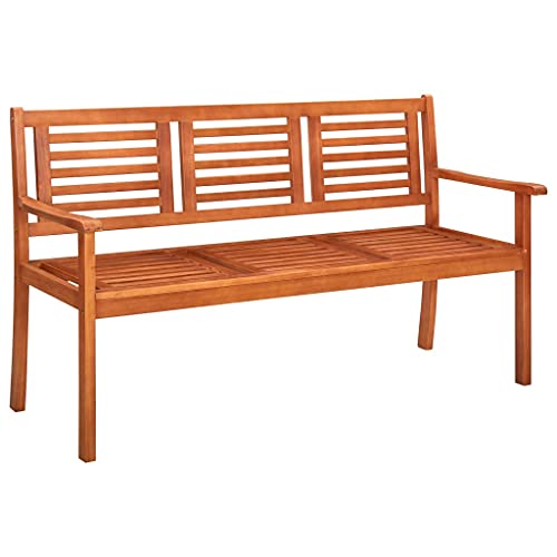 Rustic Brown Solid Eucalyptus Wood 3-Seater Patio Bench with Backrest H831150