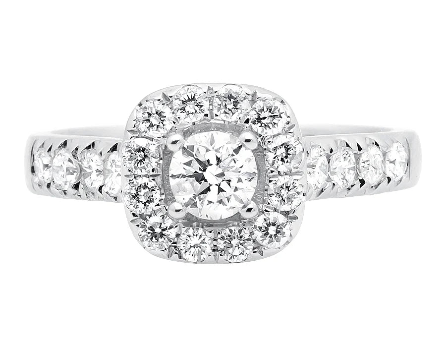 14K White Gold Cushion Halo Diamond Engagement Ring 1.0ct N6850