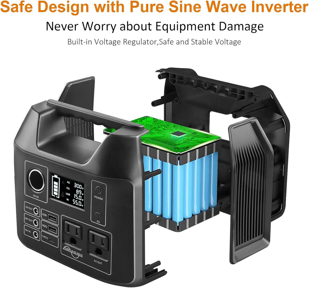 300W Portable Power Station 298Wh Lithium Battery with 8 Outputs F5206