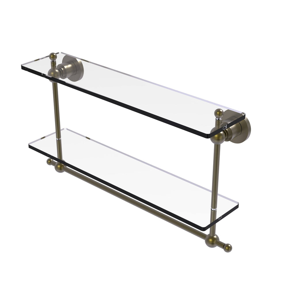 22 in. Two Tiered Glass Shelf with Towel Bar Matte Gray E254326