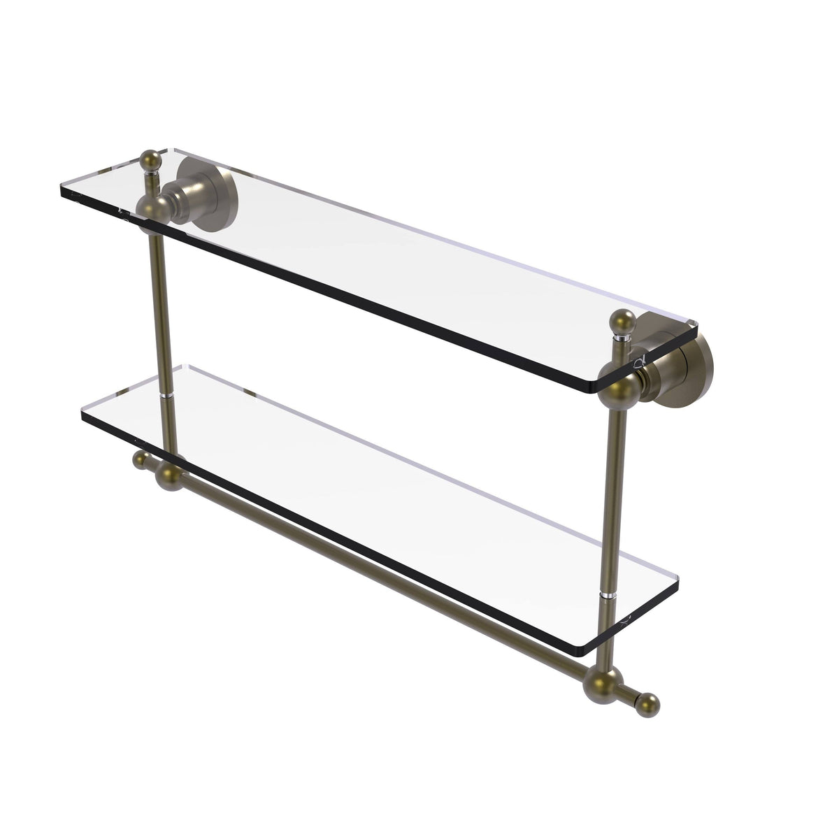 22 in. Two Tiered Glass Shelf with Towel Bar Matte Gray E254326