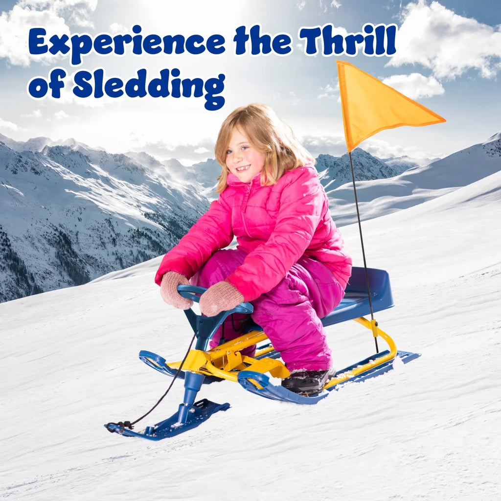 Snow Sled with Steering Wheel, Twin Brakes, Pull Rope & Safety Flag Z6551
