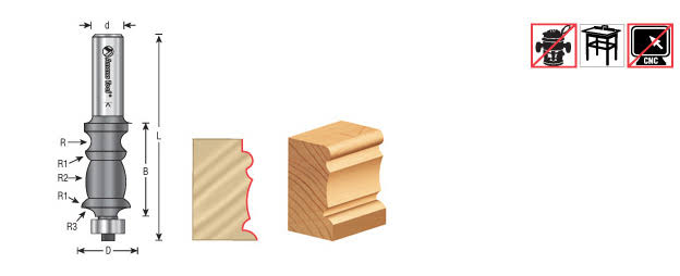 Carbide Tipped Classical Architectural Molding 9/64 x 3/32 x 3/4 x 9/32 Radius x 1 inch Dia x 1-3/4 x 1/2 Shank I467