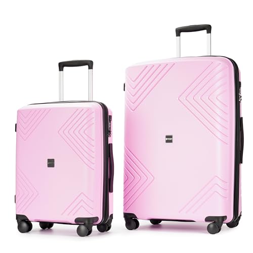 3 Piece Hardside Expandable Luggage Set with Wheels TSA Lock Light Pink U1299
