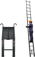 Compact 20FT Aluminum Telescoping Extension Ladder with 2 Detachable Roof Hooks P69725