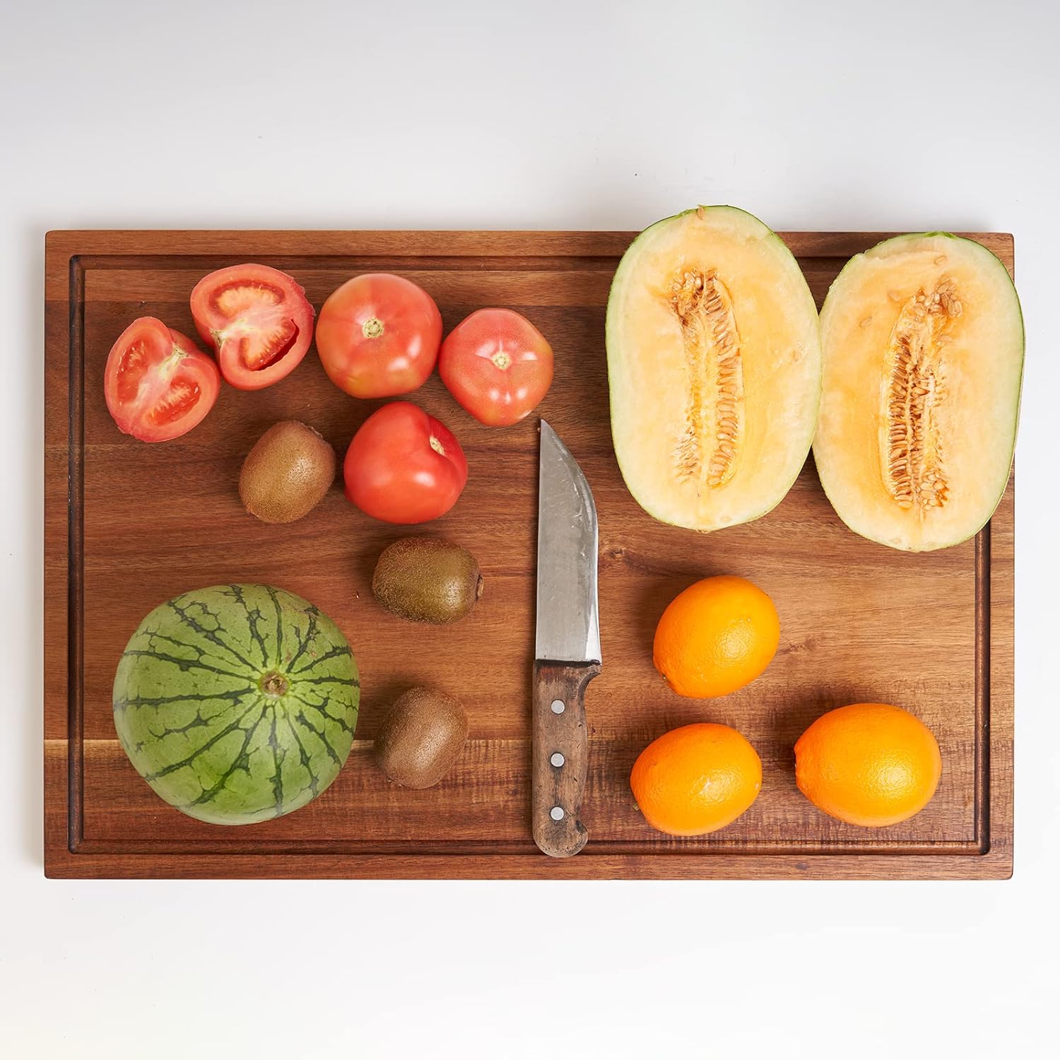 Acacia Wood Cutting Board with Juice Slot and Handle P643