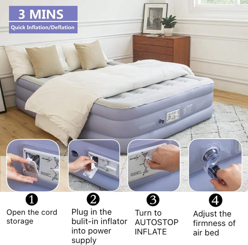 Light Blue White Velvet Flocked Twin Air Mattress with Built in Pump Q592079