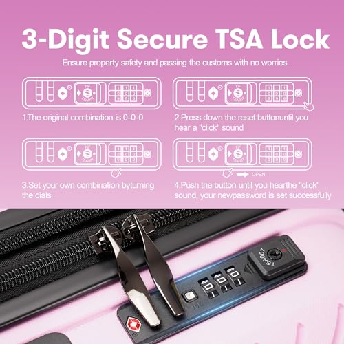 3 Piece Hardside Expandable Luggage Set with Wheels TSA Lock Light Pink U1299