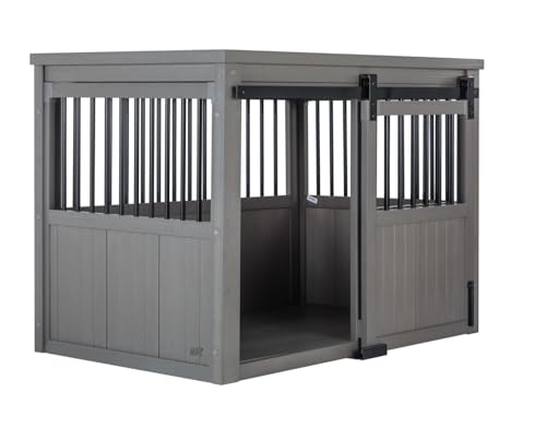 Grey Large Dog Crate with Sliding Barn Door S498
