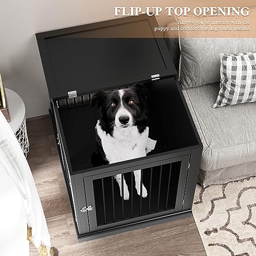 Large Wooden Dog Crate with Cushion and Flip Top, Black G53832