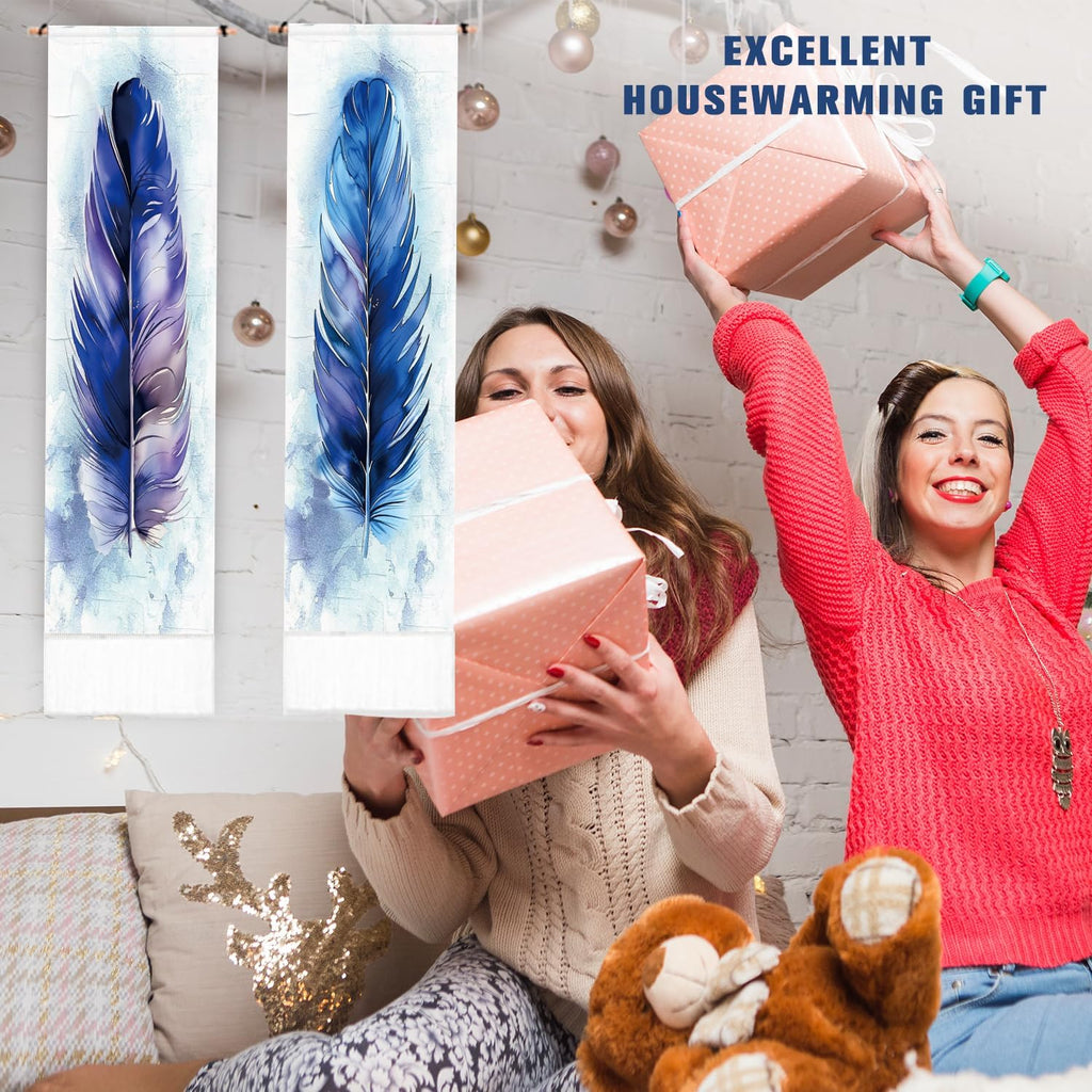 2 Pack Blue Feather Tapestry with Tassels G263148