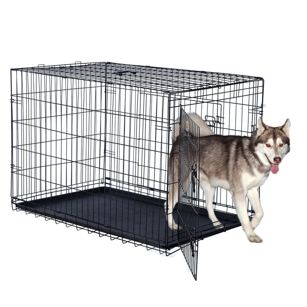 Black Collapsible Dog Crate with Divider Wall Panel W654