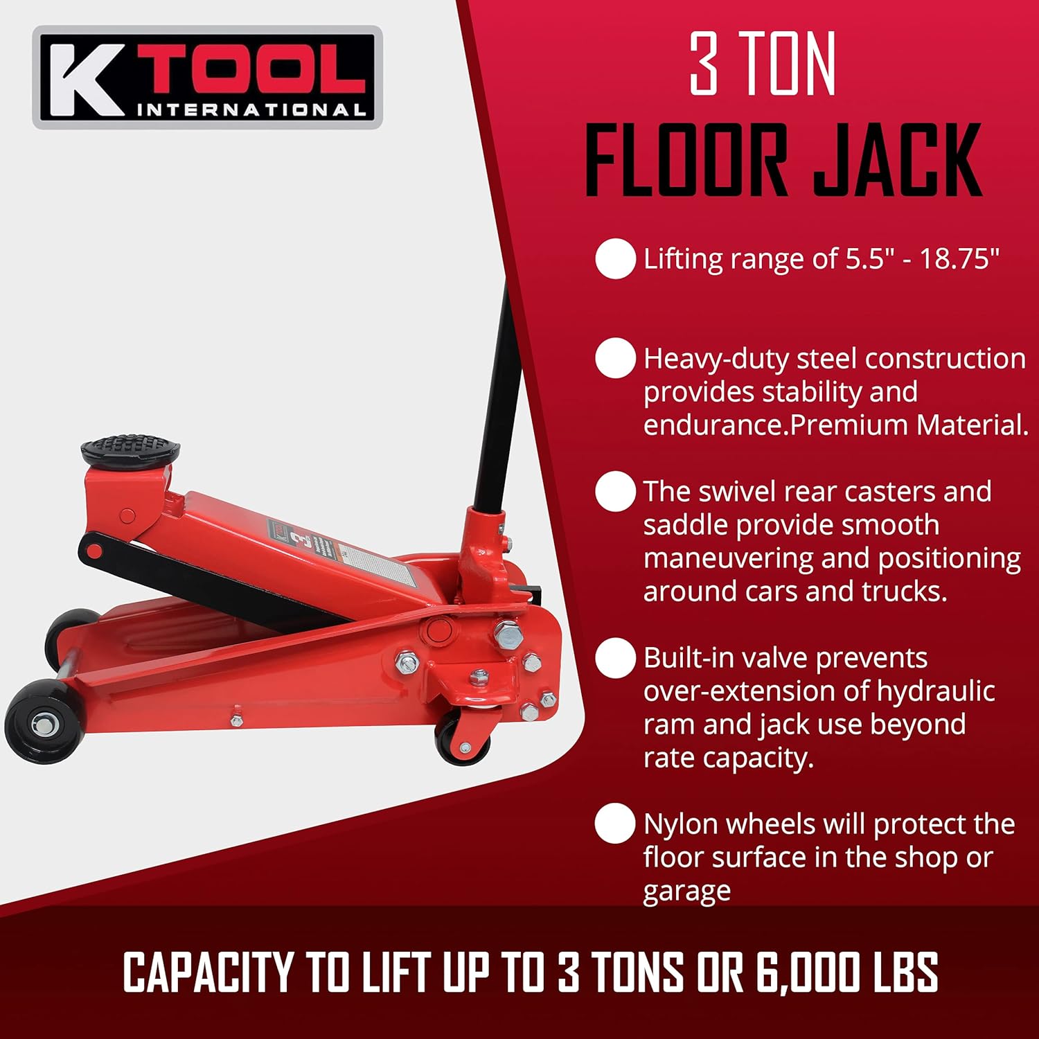3 Ton Compact Floor Jack with Swivel Rear Casters C8595