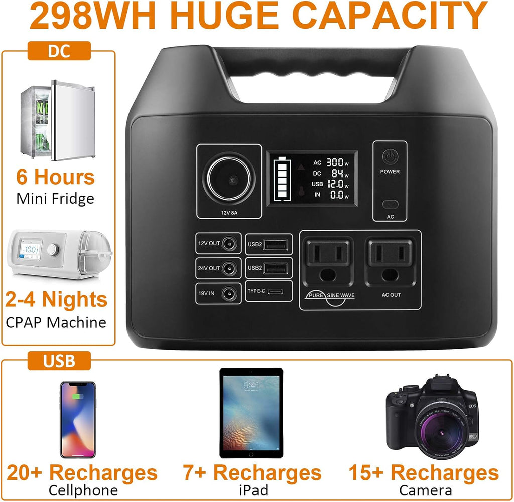 300W Portable Power Station 298Wh Lithium Battery with 8 Outputs F5206