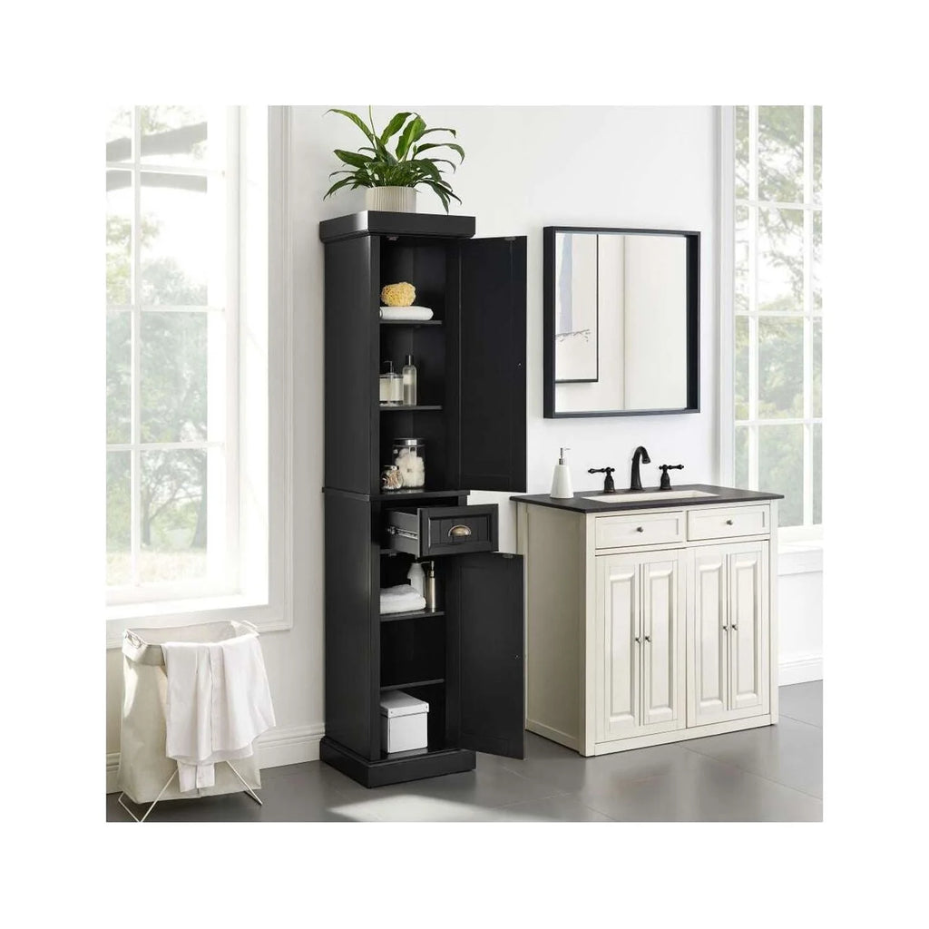 Distressed Black Wood Linen Cabinet E24619