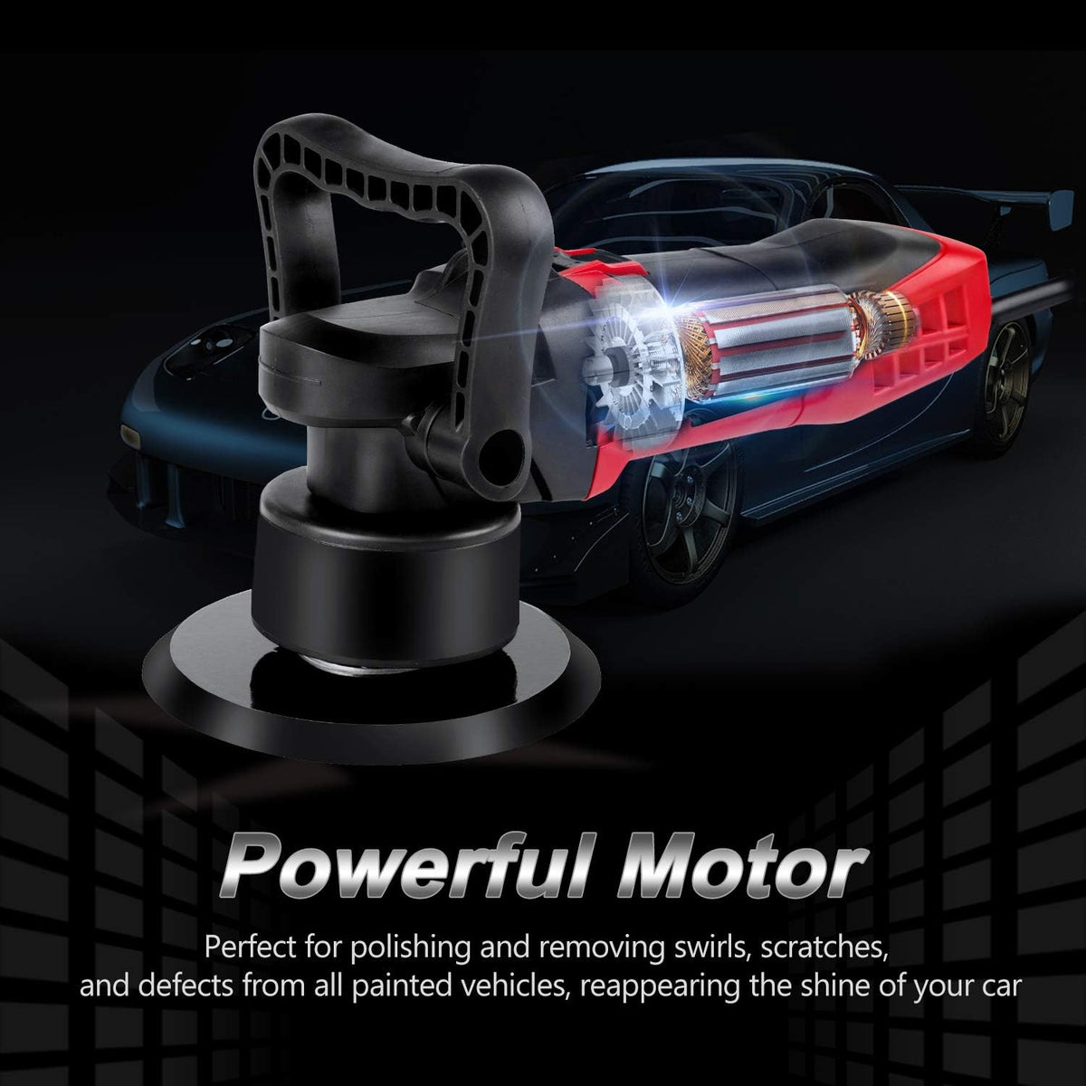 6-inch Dual Action Random Orbital Car Buffer Polisher with Variable Speed, 3 Foam Pads E746857