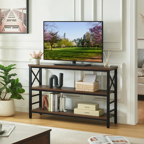 47" Industrial 3-Tier Metal Console Table with Shelves, Brown F24822
