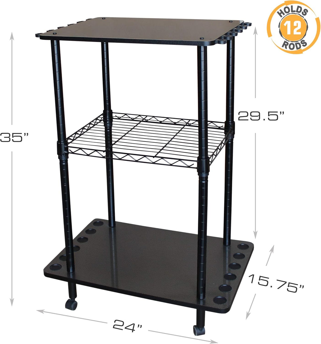 Black 12 Fishing Rod Tackle Cart X4128