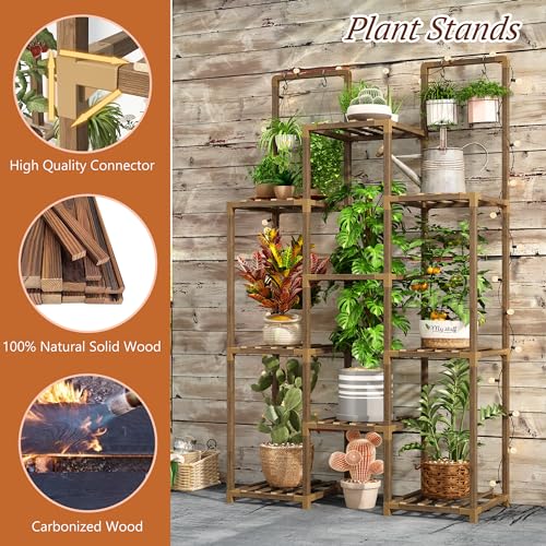 13 Potted Double Rod Wood Plant Stand 56''W*11.6''D*47''H M949322