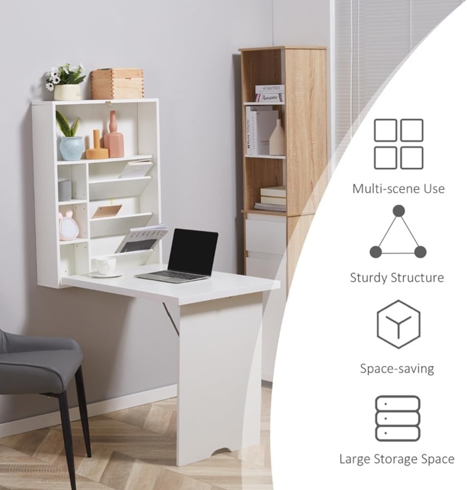 White Wall Mounted Desk with Storage Area T556