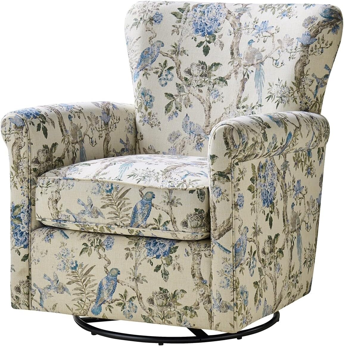 Floral Fabric Swivel Rocker Chair with Rolled Armrest V534684