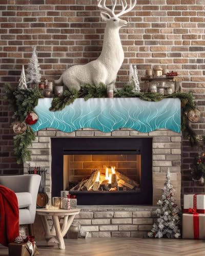 Ombre Teal Blue White Striped Mantel Runner 60 x 17 Inches P337456